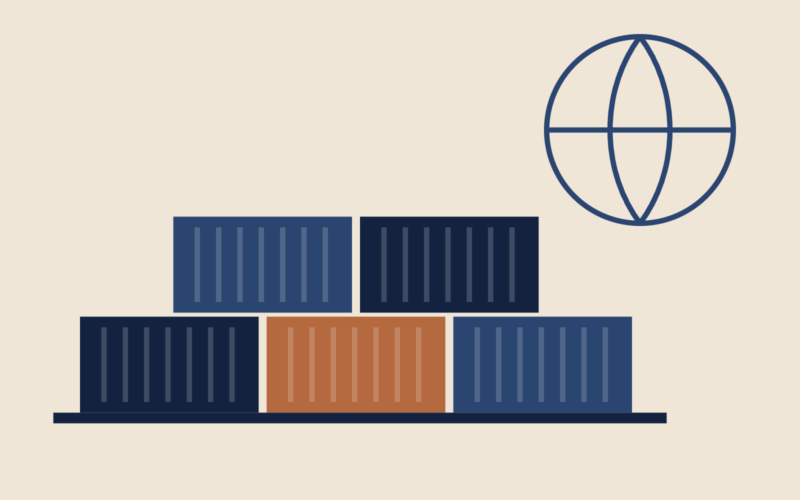 Illustration: gestapelte Container und Globus